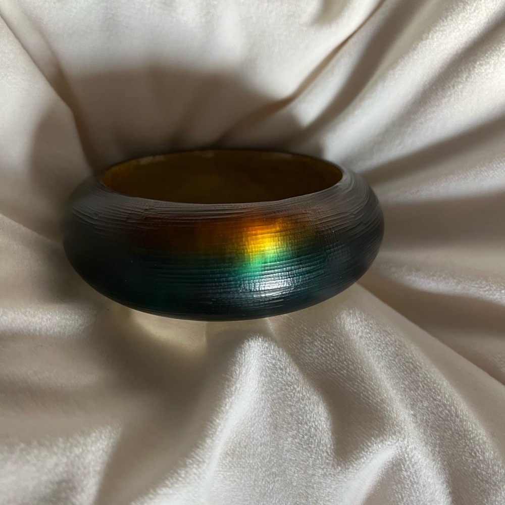 Alexis Bittar Lucite Rainbow Iridescent Bracelet. Hand-sculpted in Brooklyn, NY